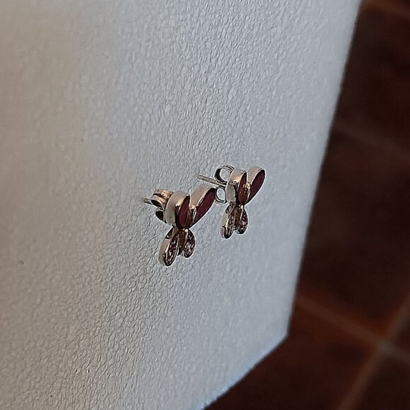 New - Butterfly With Pink Fire Opal and Amethyst Silver Stud Earrings - Picture 7 of 7